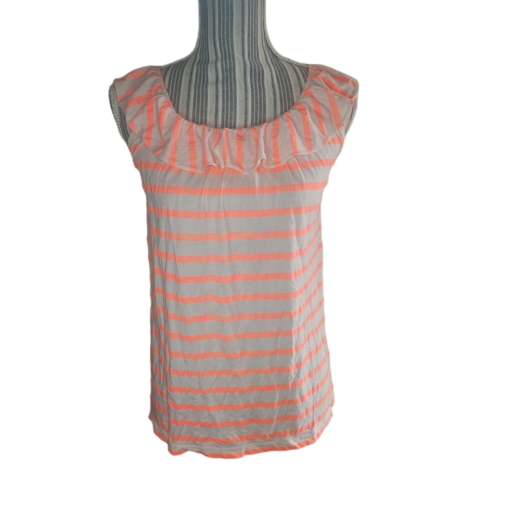 Crewcuts Everyday women's orange/cream ruffled neck racerback tank top size 16